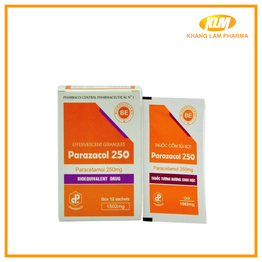 Parazacol 250mg - Giảm đau, sốt tạm thời điều trị chứng đau nhẹ và vừa (Hộp 12 gói)