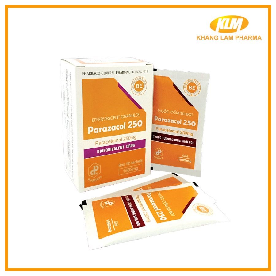 Parazacol 250mg - Giảm đau, sốt tạm thời điều trị chứng đau nhẹ và vừa (Hộp 12 gói)