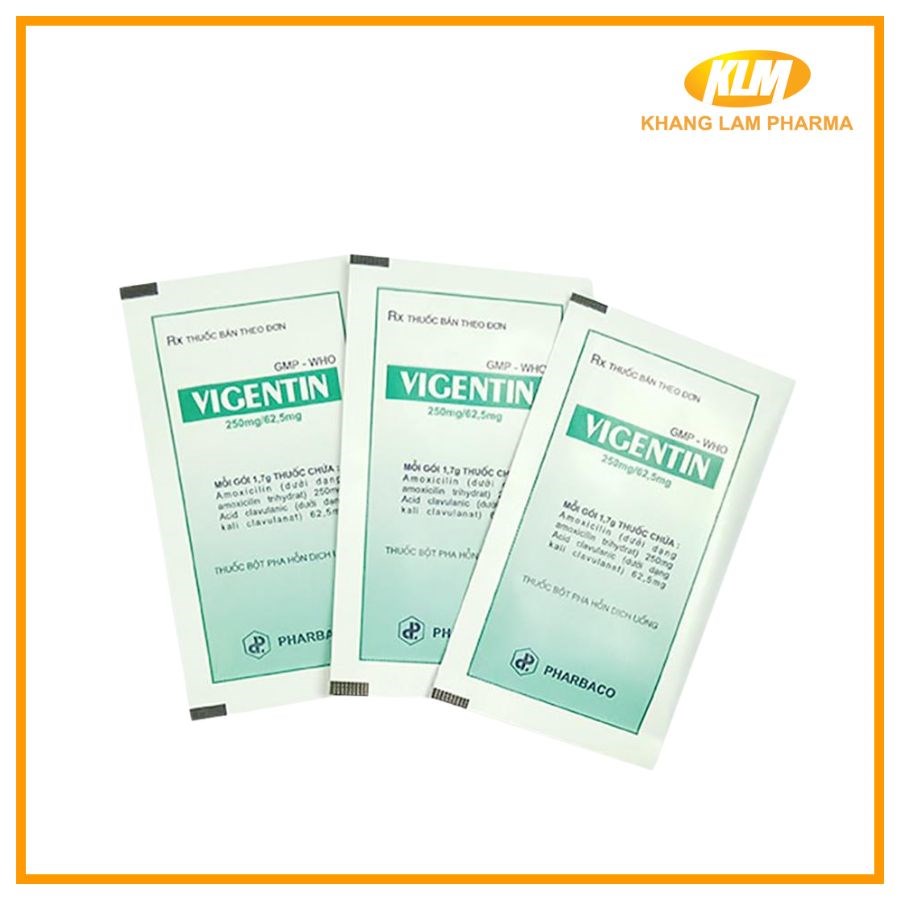 Vigentin 250mg/62.5mg - Nhiễm khuẩn đường hô hấp, viêm phổi - phế quản (Hộp 12 gói x 1,7mg)