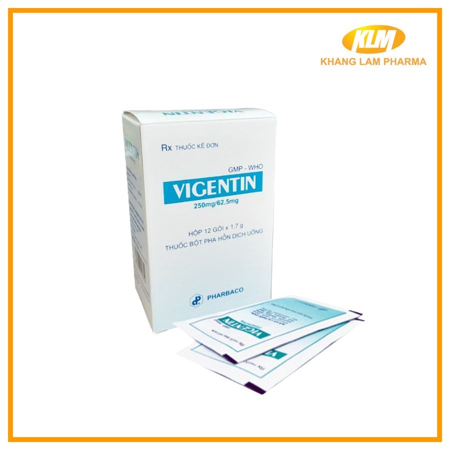 Vigentin 250mg/62.5mg - Nhiễm khuẩn đường hô hấp, viêm phổi - phế quản (Hộp 12 gói x 1,7mg)