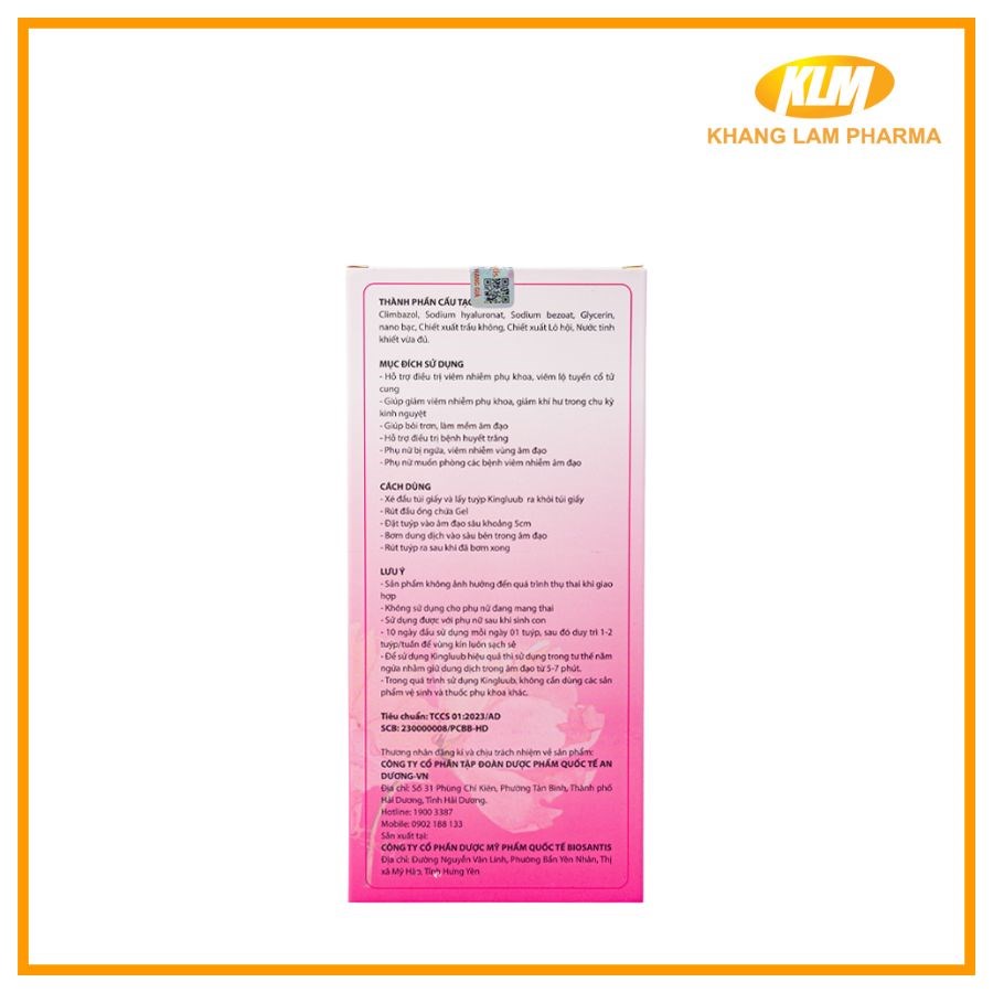 Kingluub - Gel hỗ trợ điều trị viêm nhiễm phụ khoa (Hộp 5 tuýp/3ml)